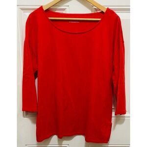 Talbots‎ Cotton Top 3/4 Sleeve Boat Neck Casual Everyday Red L